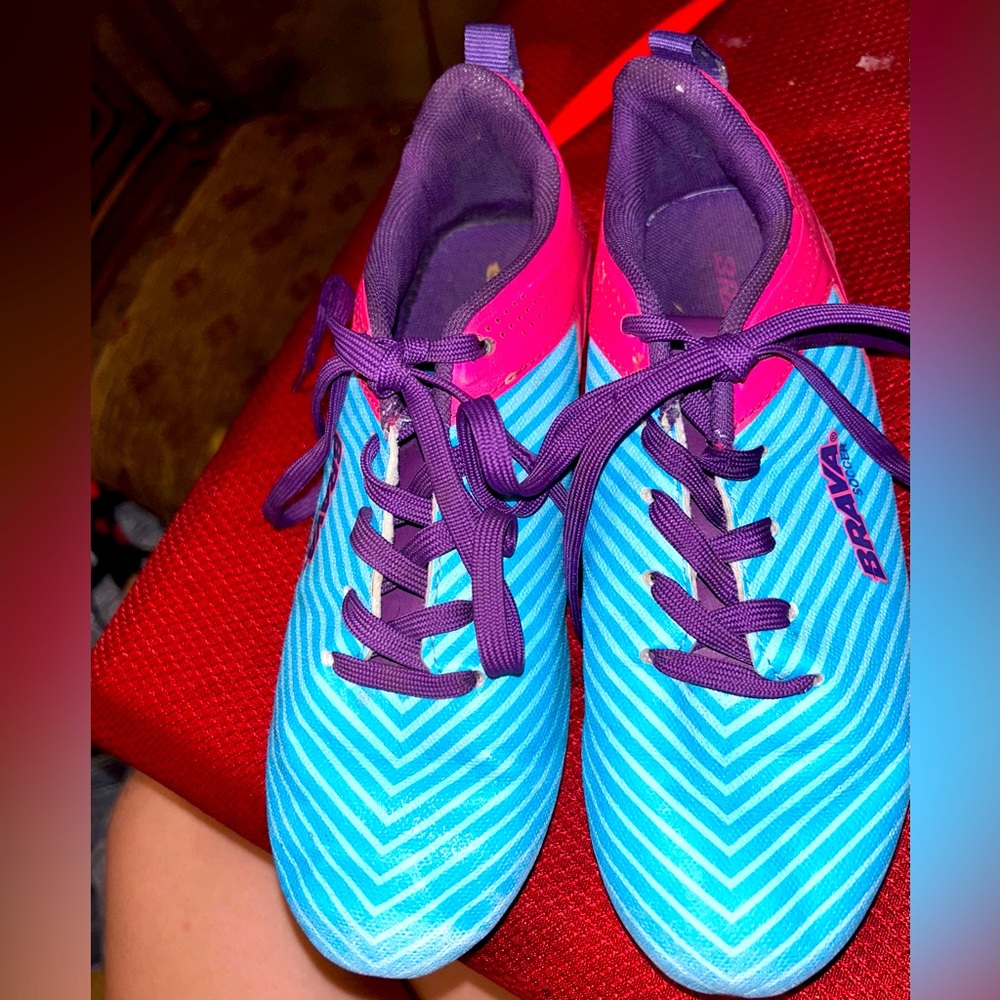 Pink Blue and Purple Girls Soccer Cleats size 2 1/2